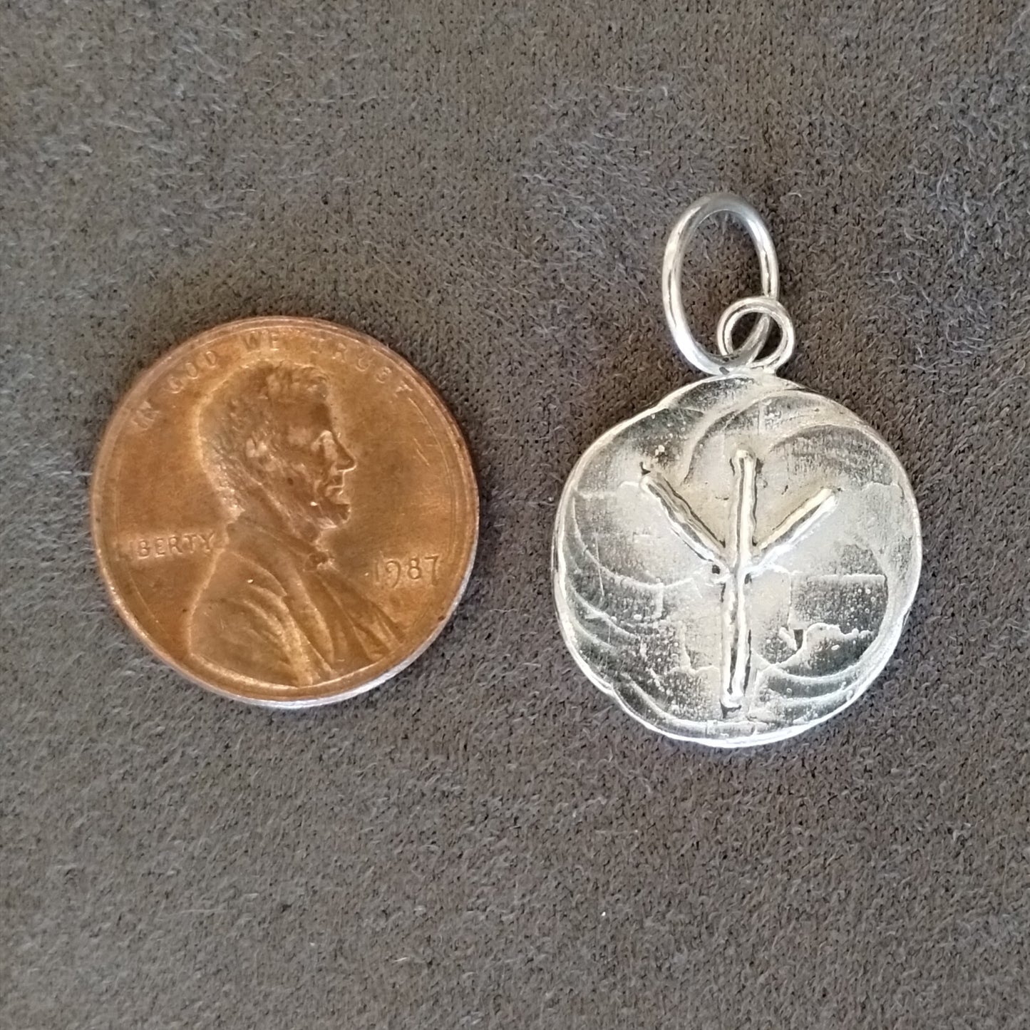 Round Sterling Silver Algiz Charm Pendant