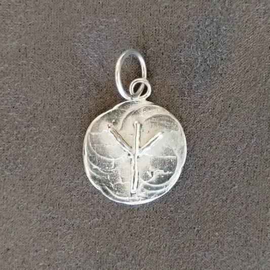 Round Sterling Silver Algiz Charm Pendant